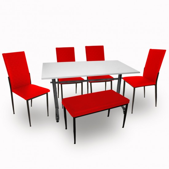 Valerya Mega  - Gözde Banklı Mutfak Masa Takımı (6 Kişilik) - Kırmızı