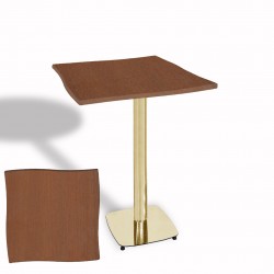 Dalgalı Kare Bistro Wermodin Masa 67x67 cm Tokyo Serisi (Gold) - Koyu Ahşap