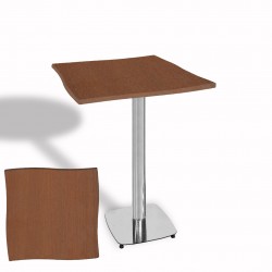 Dalgalı Kare Bistro Wermodin Masa 67x67 cm Tokyo Serisi (Kromnikel) - Koyu Ahşap