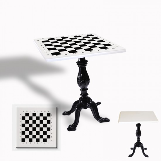 Çipa 1001 Döküm Ayak Kare Masa 80X80 cm - (Werzalit, Wermodin ve Allzalit Tabla) - Beyaz Satranç