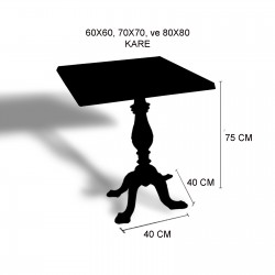 Çipa 1001 Döküm Ayak Kare Masa 60X60 cm - (Werzalit, Wermodin ve Allzalit Tabla) - Afyon Mermer