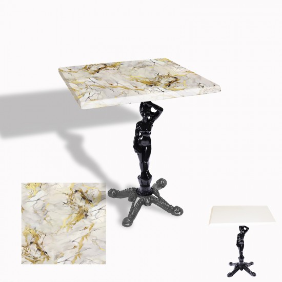 Çipa 1003 Döküm Ayak Kare Masa 60X60 cm - (Werzalit, Wermodin ve Allzalit Tabla) - Gold