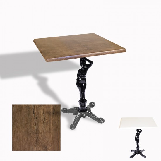 Çipa 1003 Döküm Ayak Kare Masa 60X60 cm - (Werzalit, Wermodin ve Allzalit Tabla) - Rustic Dark