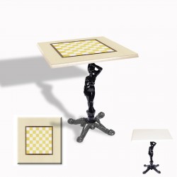 Çipa 1003 Döküm Ayak Kare Masa 70X70 cm - (Werzalit, Wermodin ve Allzalit Tabla) - Krem Satranç