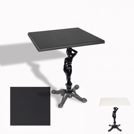 Çipa 1003 Döküm Ayak Kare Masa 60X60 cm - (Werzalit, Wermodin ve Allzalit Tabla) - Siyah