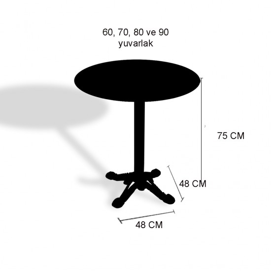 Çipa Döküm Ayak Yuvarlak Masa 60 cm - (Werzalit, Wermodin ve Allzalit Tabla) - Kahve Oxid