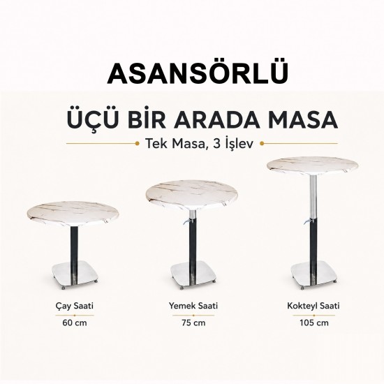 Üçüz Masa Ayarlanabilir 70 cm Yuvarlak - (Werzalit, Wermodin ve Allzalit Tabla) - Afyon Mermer