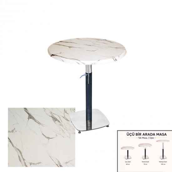 Üçüz Masa Ayarlanabilir 60 cm Yuvarlak - (Werzalit, Wermodin ve Allzalit Tabla) - Afyon Mermer