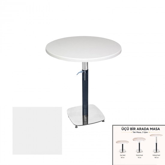 Üçüz Masa Ayarlanabilir 60 cm Yuvarlak - (Werzalit, Wermodin ve Allzalit Tabla) - Beyaz
