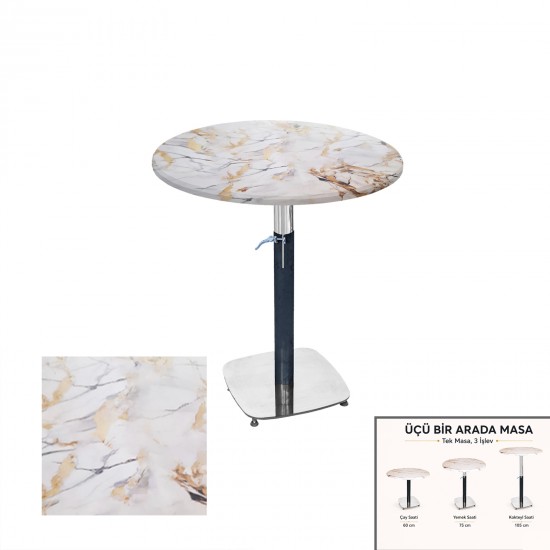 Üçüz Masa Ayarlanabilir 60 cm Yuvarlak - (Werzalit, Wermodin ve Allzalit Tabla) - Gold
