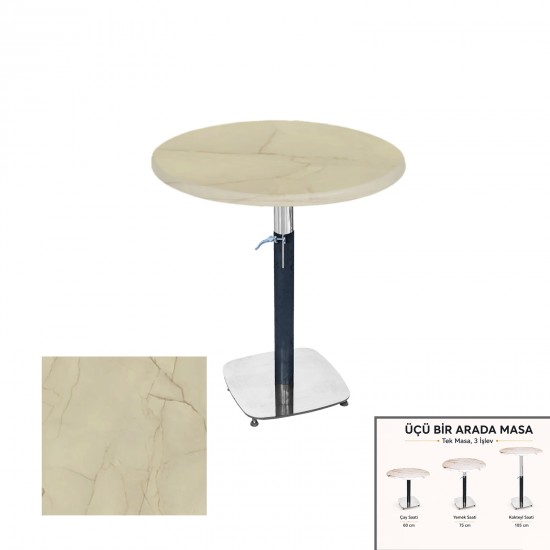 Üçüz Masa Ayarlanabilir 60 cm Yuvarlak - (Werzalit, Wermodin ve Allzalit Tabla) - Golden Marble