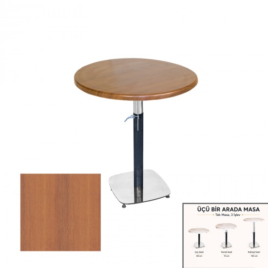 Üçüz Masa Ayarlanabilir 60 cm Yuvarlak - (Werzalit, Wermodin ve Allzalit Tabla) - Koyu Ahşap