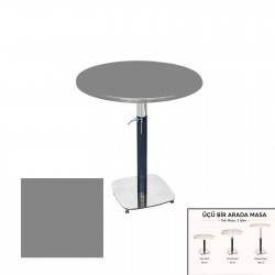 Üçüz Masa Ayarlanabilir 60 cm Yuvarlak - (Werzalit, Wermodin ve Allzalit Tabla) - Koyu Gri