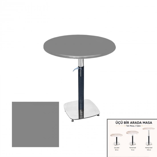 Üçüz Masa Ayarlanabilir 60 cm Yuvarlak - (Werzalit, Wermodin ve Allzalit Tabla) - Koyu Gri Üçüz Masa Ayarlanabilir 60 cm Yuvarlak - (Werzalit, Wermodin ve Allzalit Tabla) - Koyu Gri