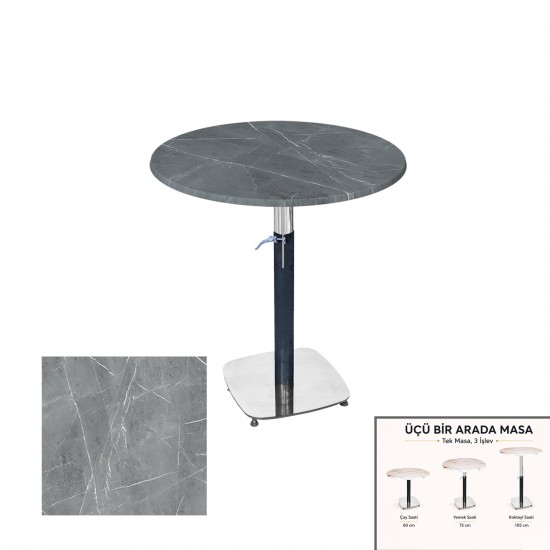Üçüz Masa Ayarlanabilir 60 cm Yuvarlak - (Werzalit, Wermodin ve Allzalit Tabla) - Light Temperado