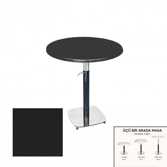 Üçüz Masa Ayarlanabilir 60 cm Yuvarlak - (Werzalit, Wermodin ve Allzalit Tabla) - Siyah