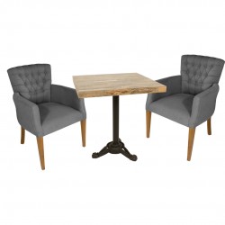 Çipa Laminat Kare - Kapitoneli Berjer Fiskos Seti - Füme