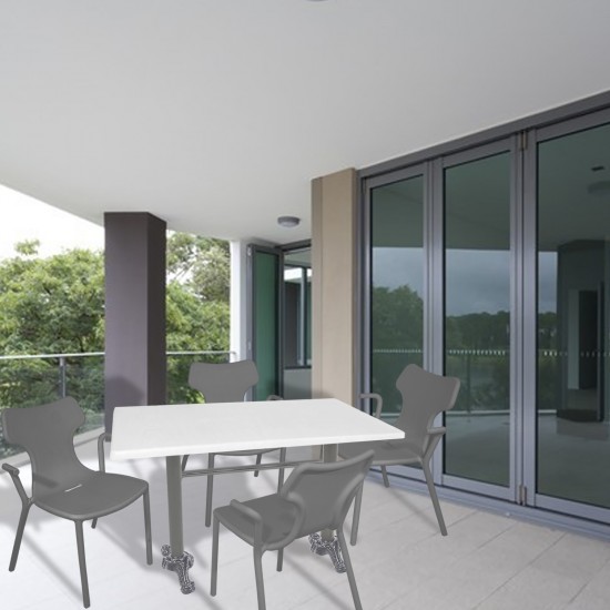 Çipa Döküm Ayak - Play Polipropilen Masa Takımı - 70x120  (Werzalit, Wermodin veya Allzalit Tabla) - Afyon Mermer-Antrasit