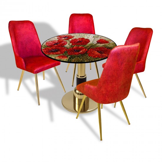 Gold - Çırağan Mutfak Masa Takımı - (Yuvarlak Çap 80cm - Allzalit CDFTabla) - 4255 Kırmızı Gül-Bordo Gold - Çırağan Mutfak Masa Takımı - (Yuvarlak Çap 80cm - Allzalit CDFTabla) - 4255 Kırmızı Gül-Bordo