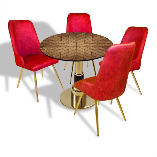 Gold - Çırağan Mutfak Masa Takımı - (Yuvarlak Çap 80cm - Allzalit CDFTabla) - 6206 Dilimli-Bordo Gold - Çırağan Mutfak Masa Takımı - (Yuvarlak Çap 80cm - Allzalit CDFTabla) - 6206 Dilimli-Bordo