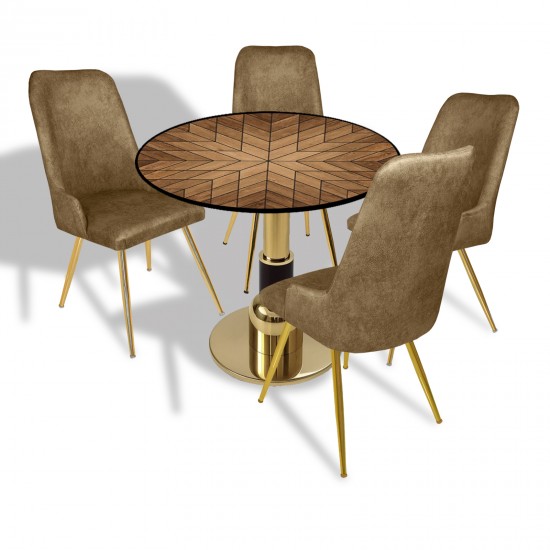 Gold - Çırağan Mutfak Masa Takımı - (Yuvarlak Çap 80cm - Allzalit CDFTabla) - 6206 Dilimli-Kahve Gold - Çırağan Mutfak Masa Takımı - (Yuvarlak Çap 80cm - Allzalit CDFTabla) - 6206 Dilimli-Kahve