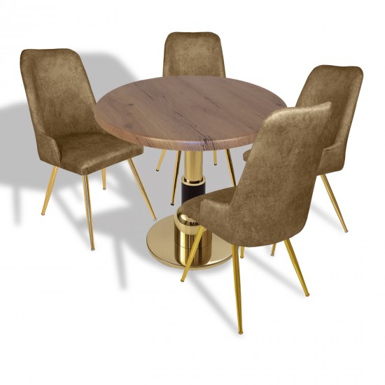 Gold-Çırağan Mutfak Masa Takımı - (Yuvarlak Çap 80cm - Werzalit, Wermodin ve Allzalit Tabla) - Canyon Palace Oak-Kahve Gold-Çırağan Mutfak Masa Takımı - (Yuvarlak Çap 80cm - Werzalit, Wermodin ve Allzalit Tabla) - Canyon Palace Oak-Kahve