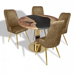 Gold - Çırağan Mutfak Masa Takımı - (Yuvarlak Çap 90cm - Werzalit, Wermodin ve Allzalit Tabla) - Epoxy-Kahve