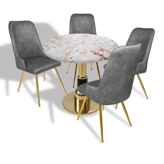 Gold - Çırağan Mutfak Masa Takımı - (Yuvarlak Çap 80cm - Werzalit, Wermodin ve Allzalit Tabla) - Gold-Füme Gold - Çırağan Mutfak Masa Takımı - (Yuvarlak Çap 80cm - Werzalit, Wermodin ve Allzalit Tabla) - Gold-Füme