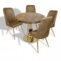 Gold-Çırağan Mutfak Masa Takımı - (Yuvarlak Çap 80cm - Werzalit, Wermodin ve Allzalit Tabla) - Karacabey Mermer-Kahve