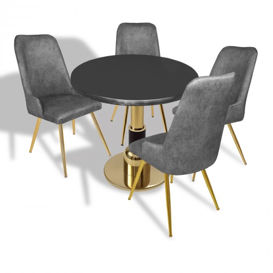 Gold - Çırağan Mutfak Masa Takımı - (Yuvarlak Çap 80cm - Werzalit, Wermodin ve Allzalit Tabla) - Siyah-Füme Gold - Çırağan Mutfak Masa Takımı - (Yuvarlak Çap 80cm - Werzalit, Wermodin ve Allzalit Tabla) - Siyah-Füme
