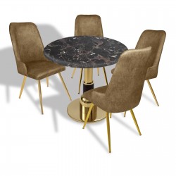 Gold-Çırağan Mutfak Masa Takımı - (Yuvarlak Çap 80cm - Werzalit, Wermodin ve Allzalit Tabla) - Teramo-Kahve