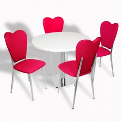 Tokyo Werzalit Tabla - Aşk-ı Derun Mutfak Masa Takımı Q80 - Beyaz - Kırmızı Deri