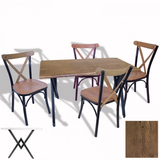 Anemon - Tonet Masa Takımı (Werzalit, Allzalit, Vermodin Tabla 80x140) – (Rustic Dark - Papel Oturak)