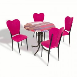 Buket - Aşk-ı Derun Mutfak Masa Takımı - Yuvarlak 80cm Çap (Werzalit, Wermodin ve Allzalit Tabla) - RedWood-FuşyaKumaş