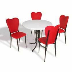 Buket - Aşk-ı Derun Mutfak Masa Takımı - Yuvarlak 80cm Çap (Werzalit, Wermodin ve Allzalit Tabla) - KırmızıDeri-FuşyaKumaş