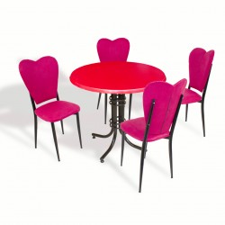 Buket - Aşk-ı Derun Mutfak Masa Takımı - Yuvarlak 80cm Çap (Werzalit, Wermodin ve Allzalit Tabla) - Kırmızı-FuşyaKumaş