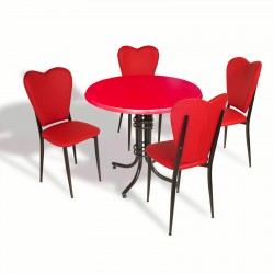 Buket - Aşk-ı Derun Mutfak Masa Takımı - Yuvarlak 80cm Çap (Werzalit, Wermodin ve Allzalit Tabla) - Kırmızı-KırmızıDeri