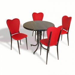 Buket - Aşk-ı Derun Mutfak Masa Takımı - Yuvarlak 80cm Çap (Werzalit, Wermodin ve Allzalit Tabla) - Palazzo-KırmızıDeri