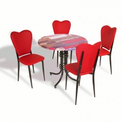 Buket - Aşk-ı Derun Mutfak Masa Takımı - Yuvarlak 80cm Çap (Werzalit, Wermodin ve Allzalit Tabla) - RedWood-KırmızıDeri