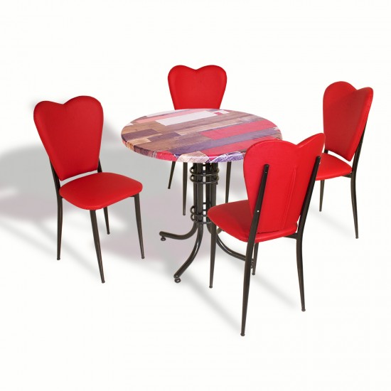 Buket - Aşk-ı Derun Mutfak Masa Takımı - Yuvarlak 80cm Çap (Werzalit, Wermodin ve Allzalit Tabla) - RedWood-KırmızıDeri