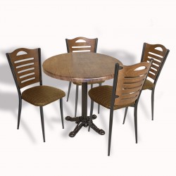 Çipa Döküm Ayak - Papelli Masa Takımı - Yuvarlak 90cm Çap (Werzalit, Wermodin ve Allzalit Tabla)  - Rustic Dark-Kahve