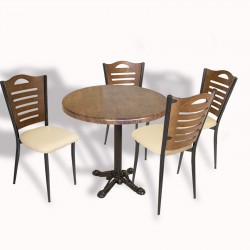 Çipa Döküm Ayak - Papelli Masa Takımı - Yuvarlak 90cm Çap (Werzalit, Wermodin ve Allzalit Tabla)  - Rustic Dark-Krem