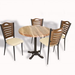 Çipa Döküm Ayak - Papelli Masa Takımı - Yuvarlak 90cm Çap (Werzalit, Wermodin ve Allzalit Tabla)  - Indiana Wood-Krem