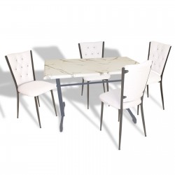 Halley - Kapitoneli Mutfak Masa Takımı - 70x120 (Werzalit, Wermodin veya Allzalit Tabla) - Beyaz-Beyaz