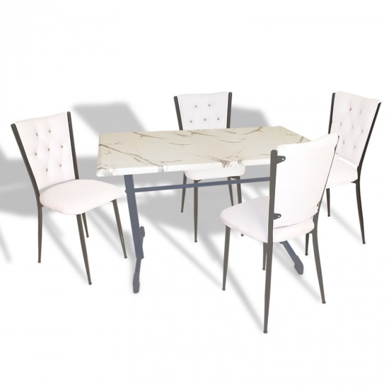 Halley - Kapitoneli Mutfak Masa Takımı - 70x120 (Werzalit, Wermodin veya Allzalit Tabla) - Beyaz-Beyaz