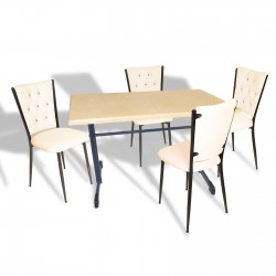 Halley - Kapitoneli Mutfak Masa Takımı - 70x120 (Werzalit, Wermodin veya Allzalit Tabla) - Akçaağaç-Krem