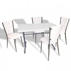 Halley - Kapitoneli Mutfak Masa Takımı - 70x120 (Werzalit, Wermodin veya Allzalit Tabla) - Beyaz-Beyaz