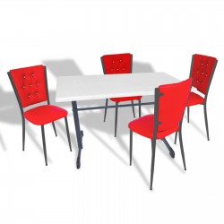 Halley - Kapitoneli Mutfak Masa Takımı - 70x120 (Werzalit, Wermodin veya Allzalit Tabla) - Beyaz-Kırmızı