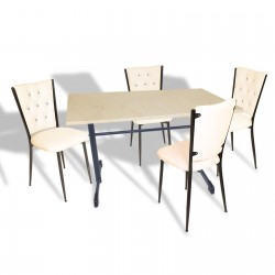 Halley - Kapitoneli Mutfak Masa Takımı - 70x120 (Werzalit, Wermodin veya Allzalit Tabla) - Golden Marble-Krem