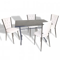 Halley - Kapitoneli Mutfak Masa Takımı - 70x120 (Werzalit, Wermodin veya Allzalit Tabla) - Grey Marble-Beyaz